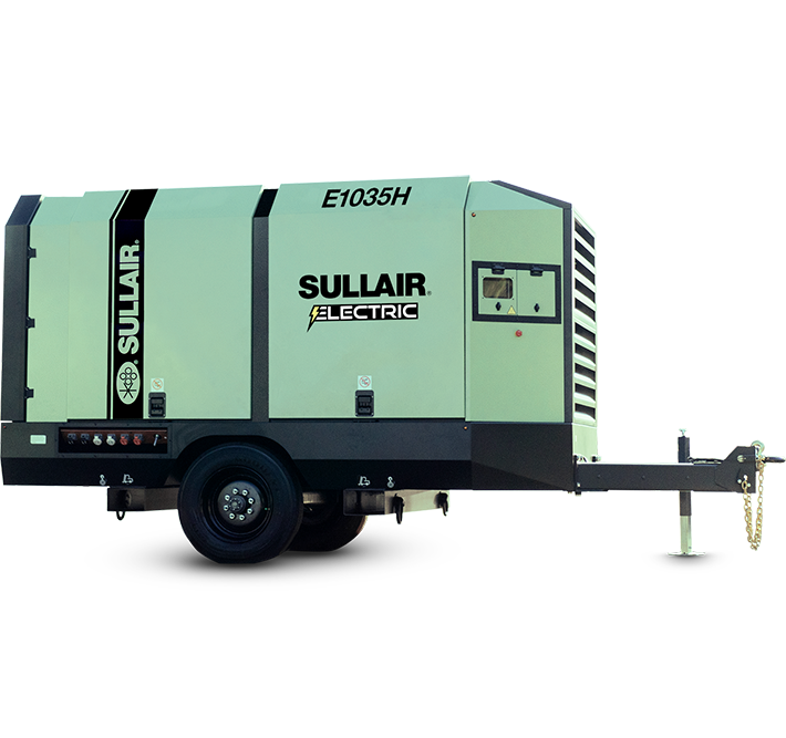 Compresor de aire eléctrico portátil E1035 de Sullair del lado de la acera